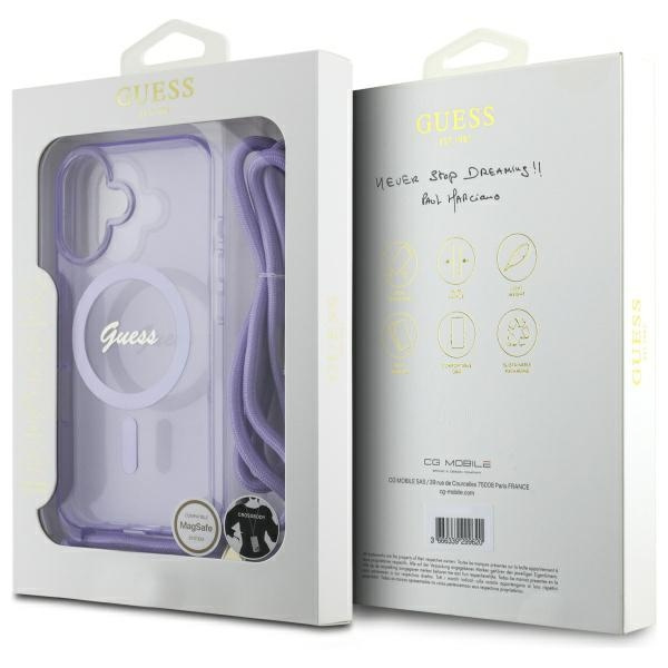 Guess GUHMP16SHCTSGNSU iPhone 16 6.1"    fioletowy/purple hardcase Crossbody Cord Script MagSafe