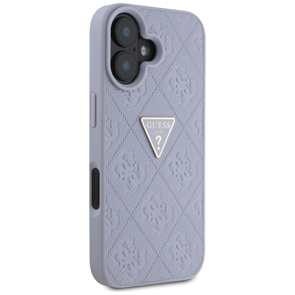 Etui Guess Hot Stamp 4G Pattern Triangle Metal Logo do iPhone 16 fioletowy
