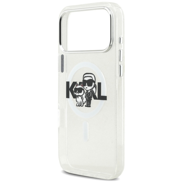 Etui Karl Lagerfeld IML Glitter Karl &   Choupette Sketch Logo MagSafe do iPhone 17 Pro Max przezroczysty