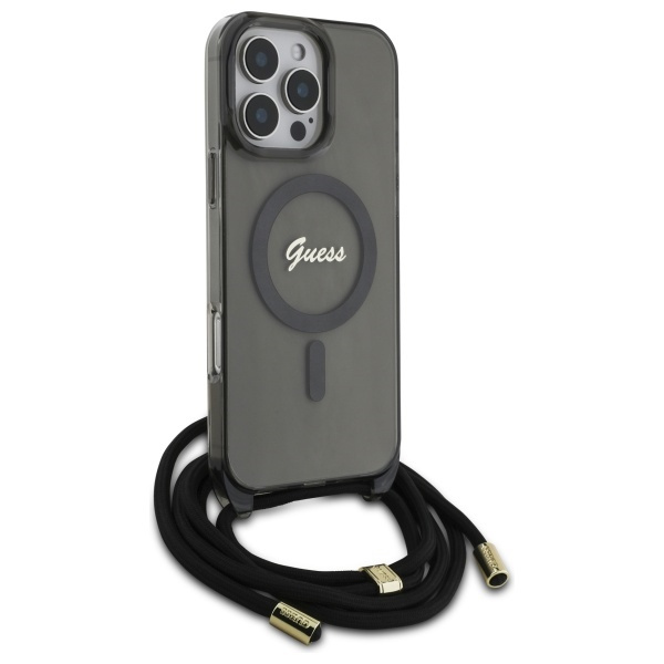 Guess GUHMP16LHCTSGNSK iPhone 16 Pro     6.3" czarny/black hardcase Crossbody Cord Script MagSafe