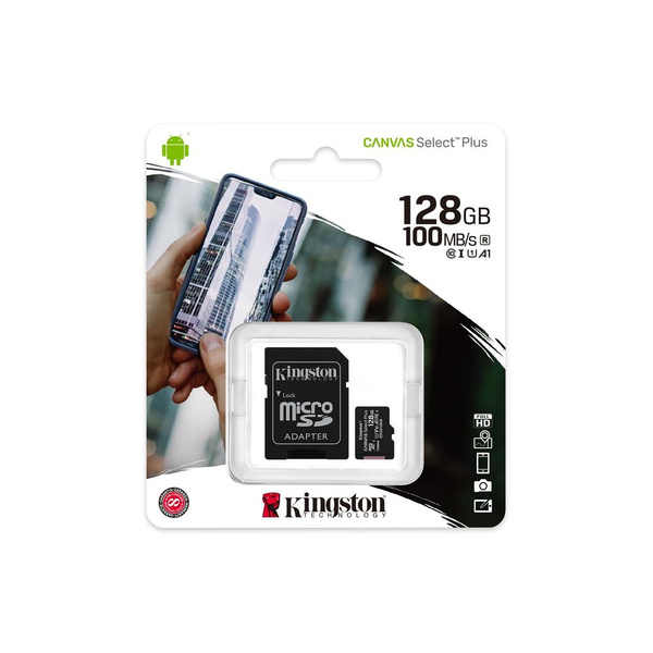 Kingston karta pamięci 128GB microSDXC Canvas Select Plus kl. 10 UHS-I 100 MB/s + adapter