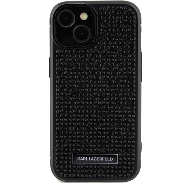 Etui Karl Lagerfeld Rhinestone Logo Metal Plate do iPhone 15 - czarne