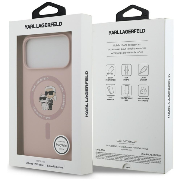 Etui Karl Lagerfeld Silicone             Karl&Choupette Ring MagSafe do iPhone 17 Pro Max różowy