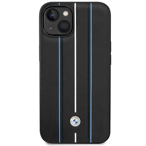 Etui BMW Leather Stamp Blue Lines na iPhone 14 - czarne