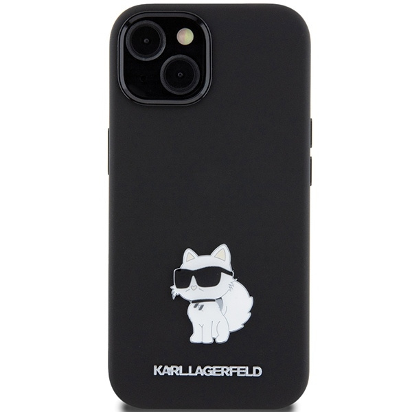 Etui Karl Lagerfeld Silicone Choupette Metal Pin na iPhone 15 Plus / 14 Plus - czarne