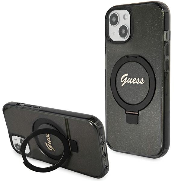 Guess GUHMP15SHRSGSK iPhone 15 / 14 / 13 6.1" czarny/black hardcase Ring Stand Script Glitter MagSafe