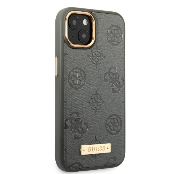 Guess GUHMP13MSAPSTG iPhone 13 / 14 / 15 6.1" szary/grey hardcase Peony Logo Plate MagSafe