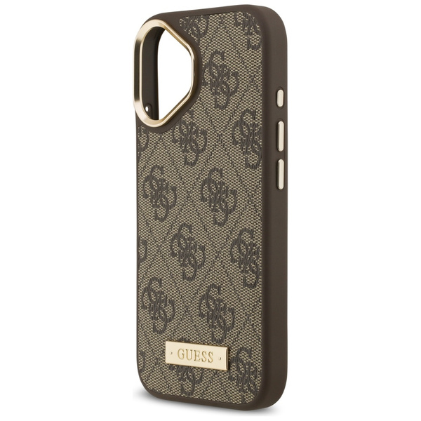 Etui Guess 4G Logo Plate MagSafe do      iPhone 17 brązowy