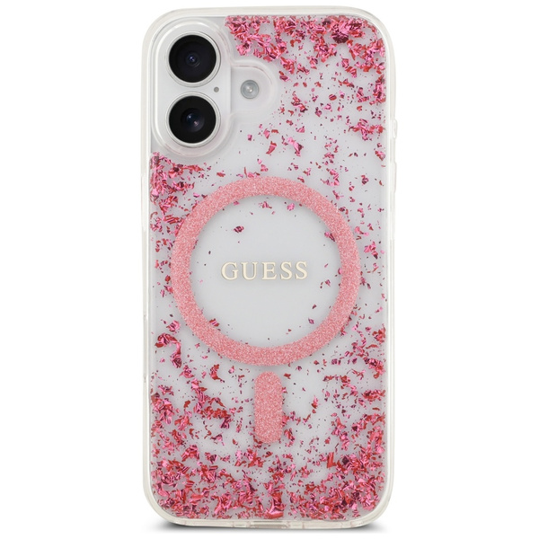 Etui Guess Resin Bottom Glitter MagSafe  do iPhone 17 różowy