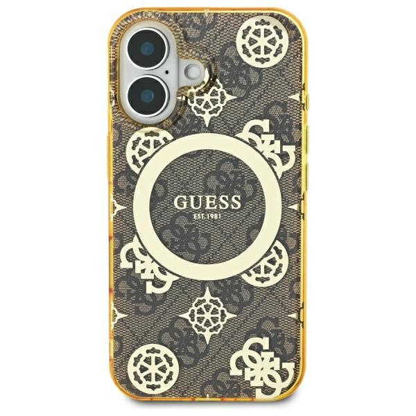 Guess GUHMP16SH4PYEEW iPhone 16 6.1" brązowy/brown hardcase IML Peony On 4G Background MagSafe