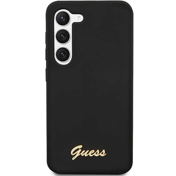 Guess GUHCS23SSLSMK S23 S911czarny/black hardcase Silicone Vintage Gold Logo