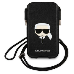 KARL LAGERFELD HANDBAG KLHCP12MOPHKHK 6.1 "BLACK/BLACK HARDCASE SAFFIANO IKONIK KARL`S HEAD