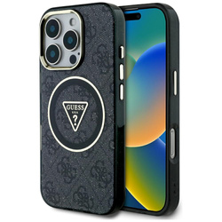 Etui Guess IML Metal Glitter 4G Circle Triangle MagSafe do iPhone 16 Pro czarny