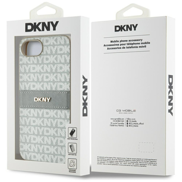 Etui DKNY Repeat Texture Pattern with    Tonal Stripe do iPhone 16e beżowy