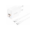 FONENG ładowarka sieciowa EU56 GaN PD 20W 1xUSB-C + 1xUSB QC3.0 + kabel USB-C - USB-C Biały