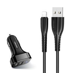 USAMS CAR CHARGER 2XUSB C13 2.1A LIGHTNING BLACK