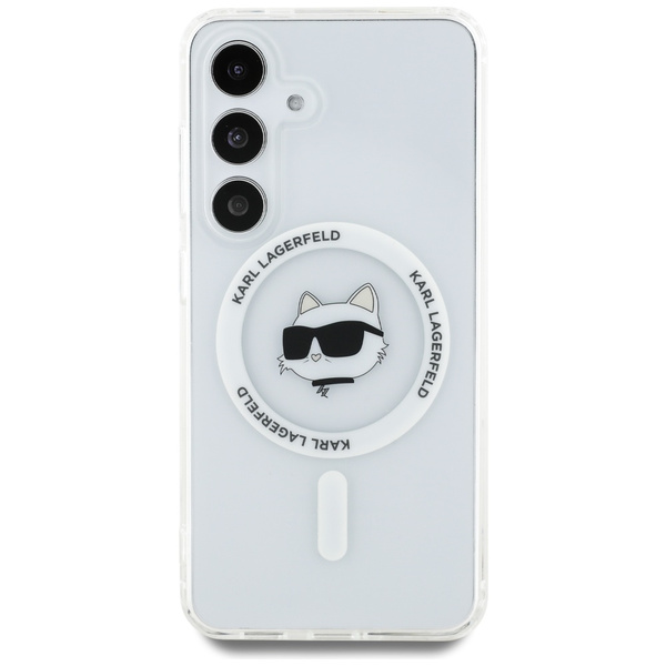 Etui Karl Lagerfeld Button Choupette     Head Printed Logo MagSafe do Samsung Galaxy S25+ biały