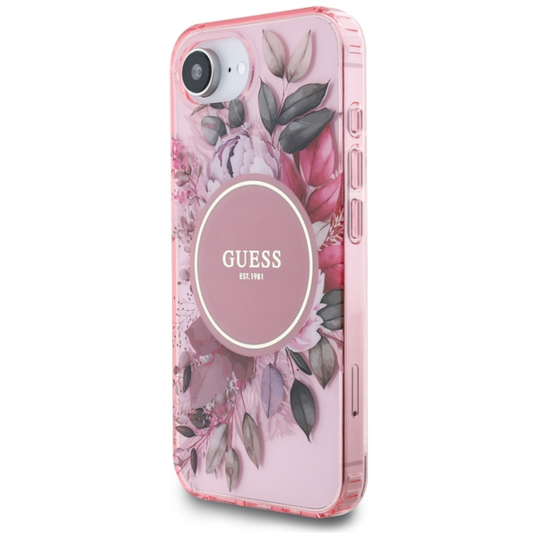 Etui Guess IML Flowers MagSafe do iPhone 16e różowy