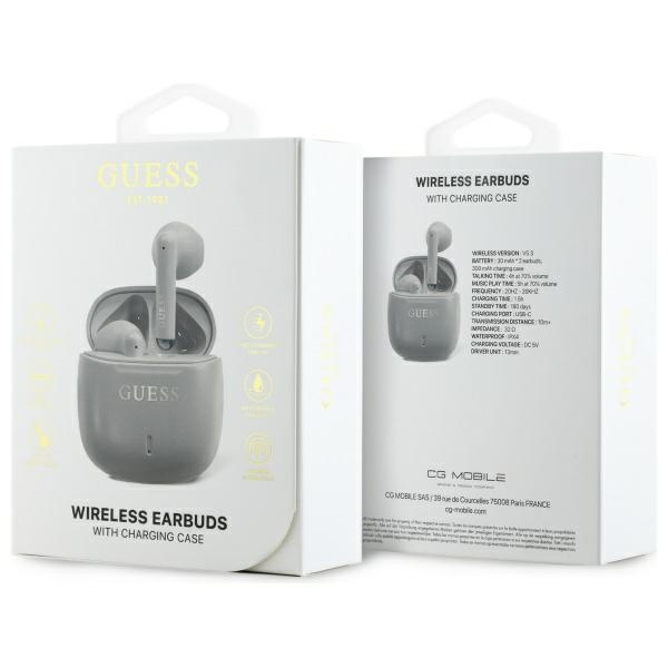 Guess słuchawki Bluetooth GUTWSJ14ESGE   TWS + stacja dokująca taupe Printed Classic Logo