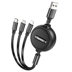 Kabel 3w1 USB A do Lightning / Micro USB / USB C Hoco 2A 1 m X75 czarny