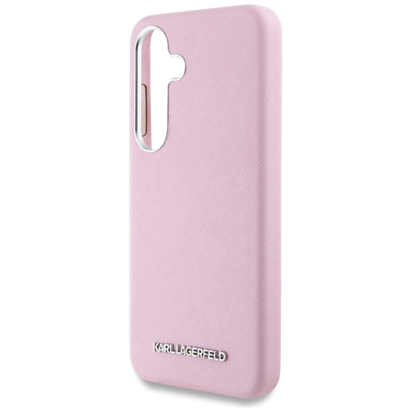 Etui Karl Lagerfeld Saffiano Full         Wrapped Elongated Metal Logo MagSafe do Samsung Galaxy S25 różowy