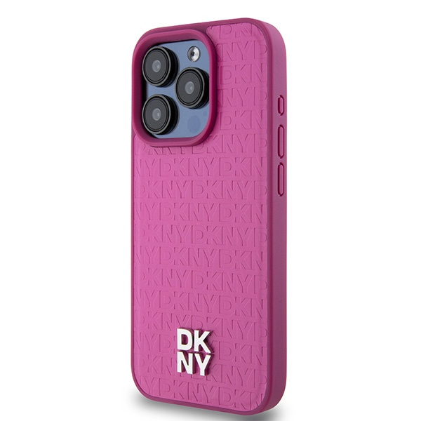DKNY DKHMP15LPSHRPSP iPhone 15 Pro6.1" różowy/pink hardcase Leather Monogram Pattern Metal Logo MagSafe