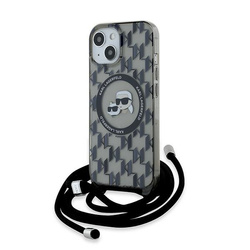 KARL LAGERFELD KLHMP15SHCKCKLCK IPHONE 15 / 14 / 13 6.1" BLACK/BLACK HARDCASE IML CROSSBODY MONOGRAM KARL & CHOUPETTE HEAD MAGSAFE