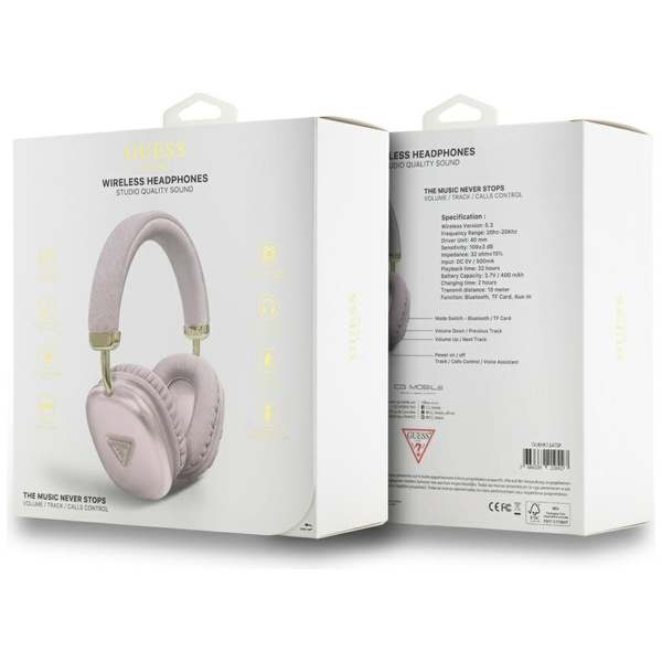 Słuchawki nauszne Guess Bluetooth 5.3    Metallic Triangle Logo różowy