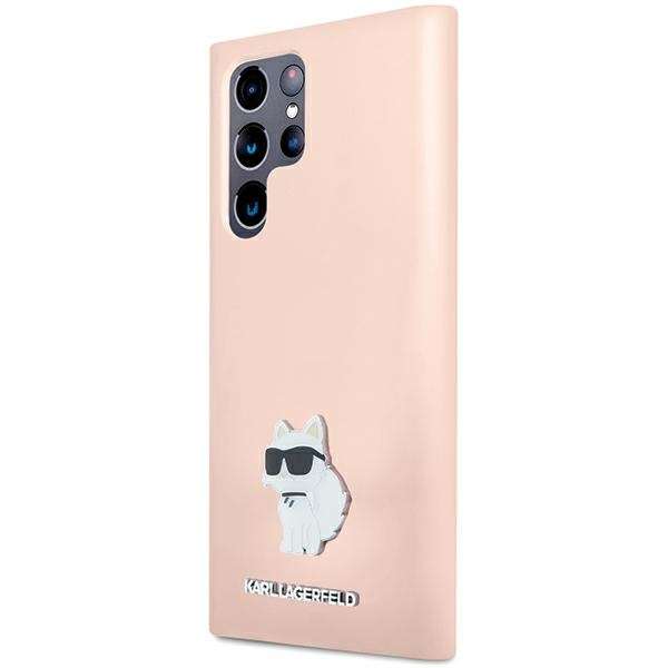 Etui Karl Lagerfeld Silicone Choupette Metal Pin na Samsung Galaxy S23 Ultra - różowe