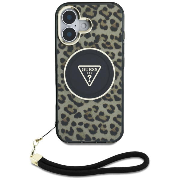 Etui Guess HC IML Leopard Triangle Cord  Strap do iPhone 16 MagSafe brązowy