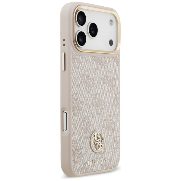 Etui Guess 4G Strass Logo & Big Strap Metal Buttons MagSafe do iPhone 17 Pro Max różowy