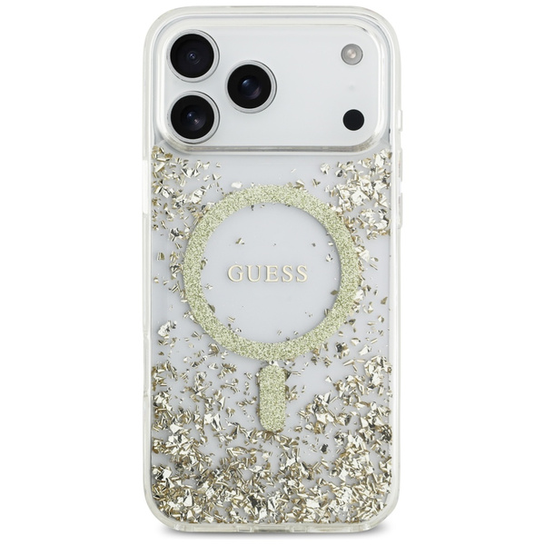 Etui Guess Resin Bottom Glitter MagSafe  do iPhone 17 Pro Max złoty