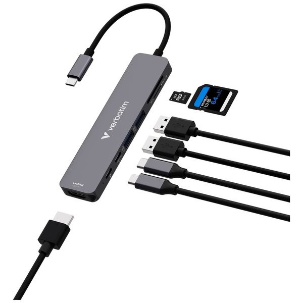Adapter Hub Verbatim HDMI/USB-C          3.2/USB-C/2xUSB-A 3.2/SD/microSD aluminiowy 32158