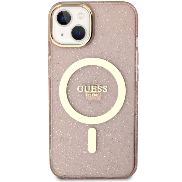 Guess GUHMP14MHCMCGP iPhone 14 Plus/ 15 Plus 6.7" różowy/pink hardcase Glitter Gold MagSafe