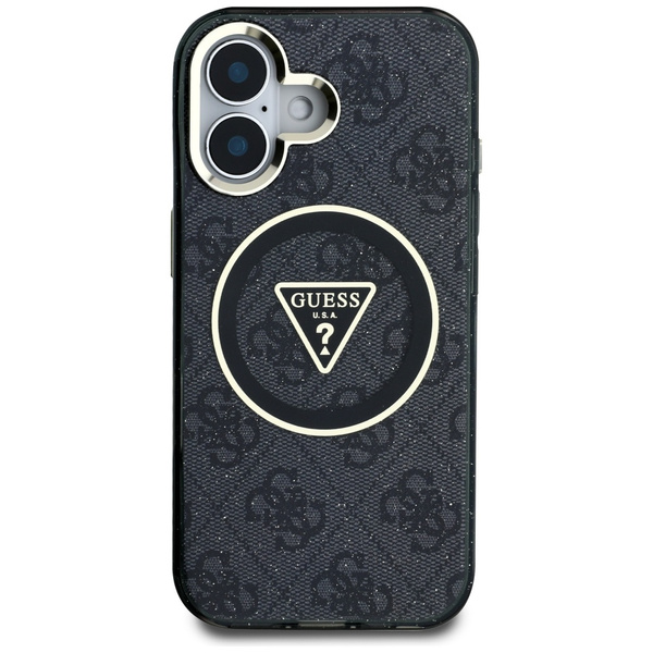 Etui Guess IML Metal Glitter 4G Circle   Triangle MagSafe do iPhone 16 czarny