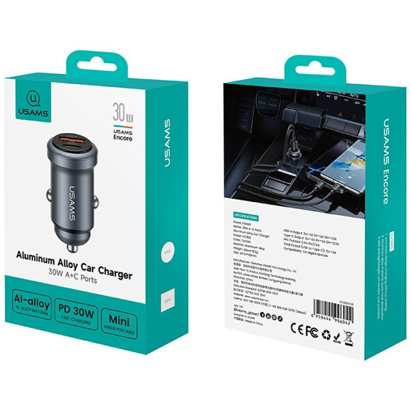 Ładowarka samochodowa USAMS CC322 30W 1xUSB-A 1xUSB-C tarnish