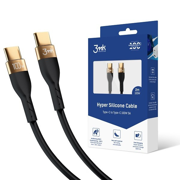 3MK HYPERSILICONE CABLE USB-C / USB-C CABLE 2M 100W BLACK / BLACK