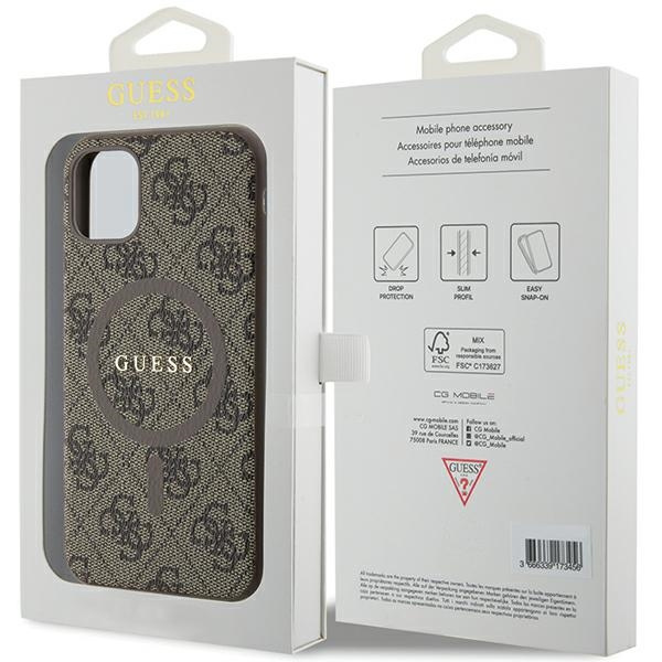 GUESS GUHMN61G4GFRW IPHONE 11 6.1 " / XR BROWN / BROWN HARDCASE 4G COLLECTION LEATHER METAL LOGO MAGSAFE