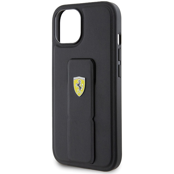 Etui Ferrari Grip Stand Metal Logo na iPhone 15 - czarne