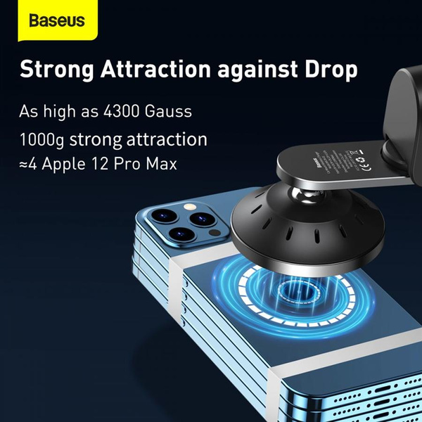 Baseus magnetic car phone holder wireless Qi charger 15 W (MagSafe compatible for iPhone) black (WXJN-01)
