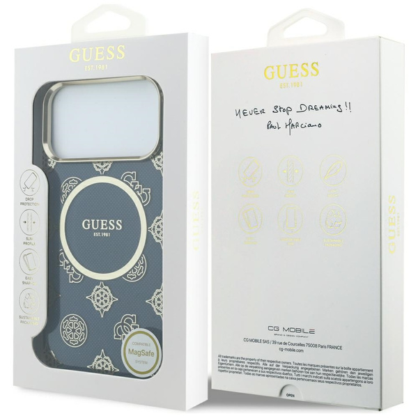 Etui Guess IML Peony Dot MagSafe do      iPhone 17 Pro Max niebieski