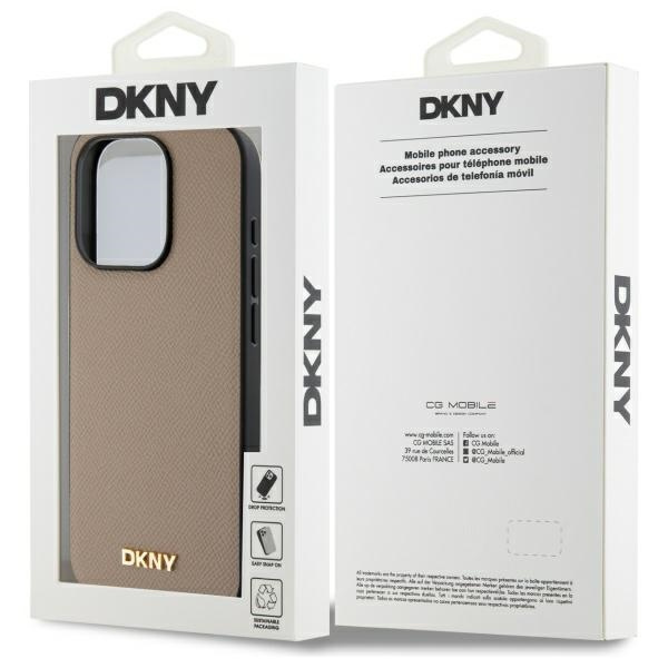 DKNY DKHMP15LPGHLME iPhone 15 Pro 6.1"   beżowy/beige hardcase Grained Metal Logo MagSafe