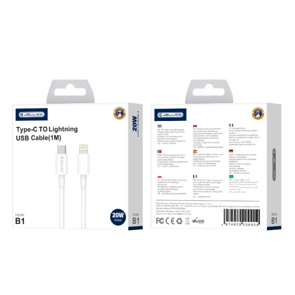 JELLICO kabel B1 USB-C - Lightning PD 20W 1M Biały