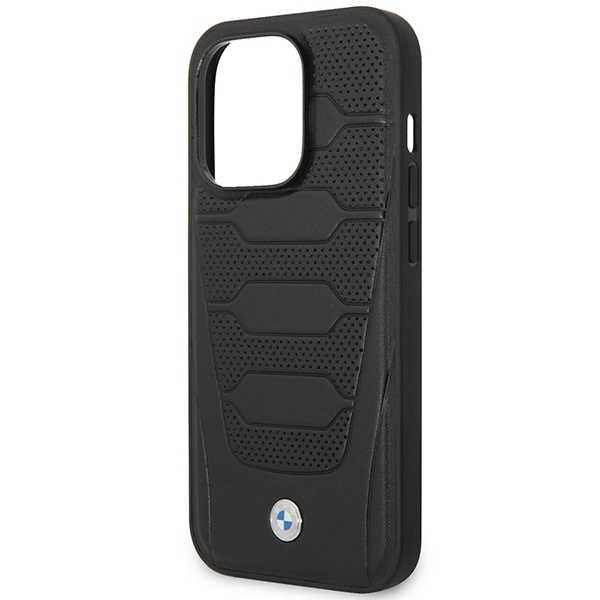Etui BMW Leather Seats Pattern MagSafe na iPhone 14 Pro - czarne