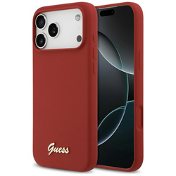 Etui Guess Silicone Script Metal Logo MagSafe do iPhone 17 Pro Max magenta