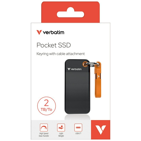 Dysk Zewnętrzny Verbatim Pocket SSD 2TB  - brelok do kluczy z kablem USB-C 3.2 gen.2 czarno-pomarańczowy/black-orange 32197