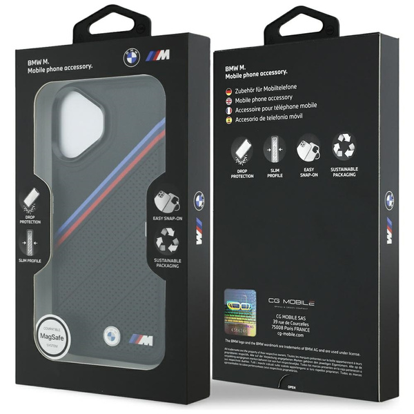 Etui BMW M Tricolor Metal Logo MagSafe   do iPhone 17 czarny