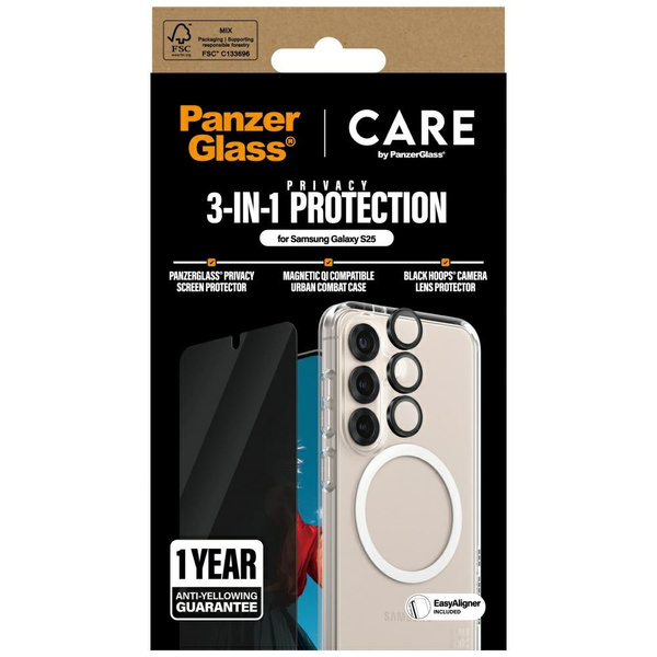 Zestaw ochronny CARE by PanzerGlass       Flagship 3w1 Etui+Szkło Prywatyzujące+Lens do Samsung Galaxy S25