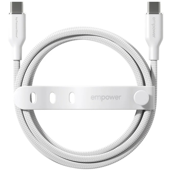 Kabel empower by PanzerGlass Racing 60W USB-C do USB-C 1.2m srebrno-biały