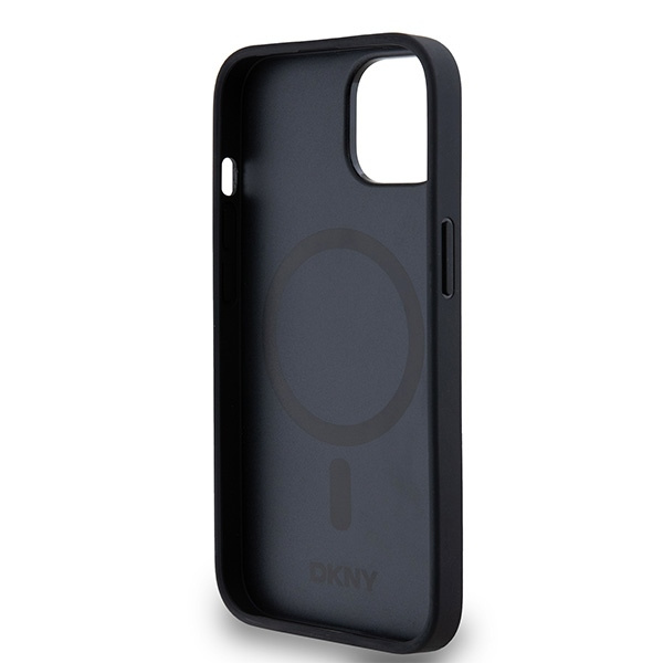 DKNY DKHMP14SPSHRPSK iPhone 14 / 15 / 13czarny/black hardcase Leather Monogram Pattern Metal Logo MagSafe